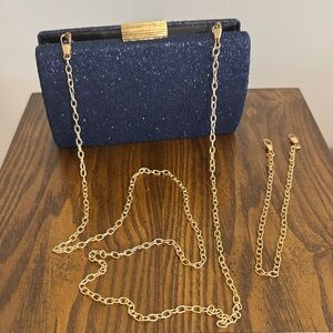Elegant Navy Blue Clutch with Gold Chain